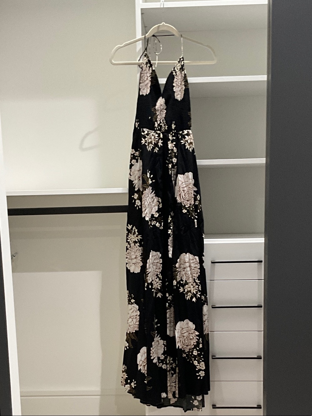 Aakaa Black Maxi Dress with Ivory Floral Print